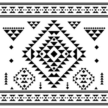 Southwest native seamless pattern ethnic tribal Aztec geometric Navajo Native American fabric black and white design vector for textile printing