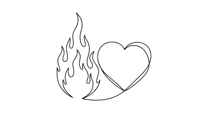 Heart on Fire Line Art - Love Passion Symbol Isolated