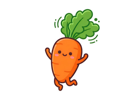 Cute cartoon carrot character with a happy face jumping for joy isolated on a white background