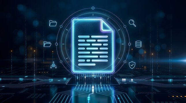 Digital document icon with technology background and data icons