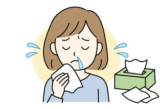 Woman Sneezing with Runny Nose and Tissue During Cold or Allergy Symptoms