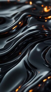 Abstract Black Liquid with Orange Glow Waves Generative AI