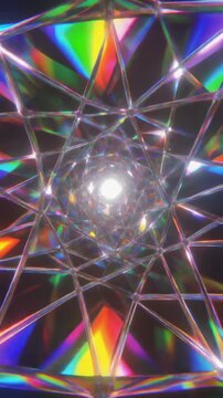 Abstract Shimmering Crystal Prism Light Tunnel Generative AI