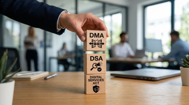 Hand placing box labeled dma and dsa on podium