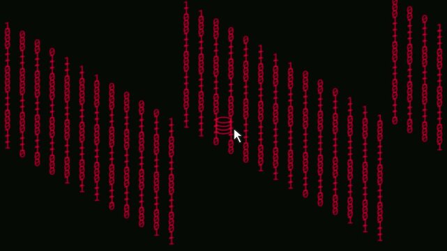 Abstract Digital Data Interface with Database Icons and System Alert