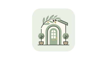 Fototapeta premium House icon with olive branch archway decoration.