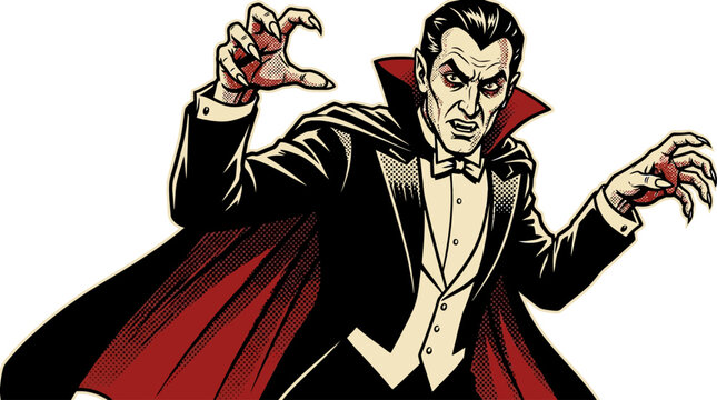 Classic Count Dracula Vampire Character Illustration with Cape