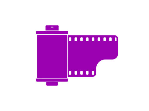 A simple purple icon of a photographic film roll isolated on white background.