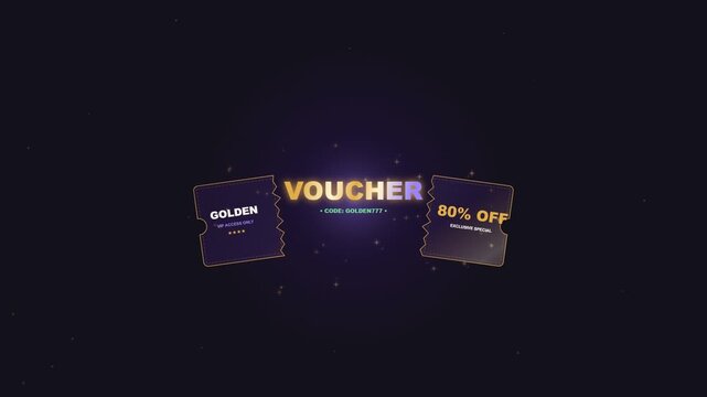 Luxury Golden Coupon Tearing Apart to Reveal 80 Percent Off Promo Code Voucher on Dark Background Animation
