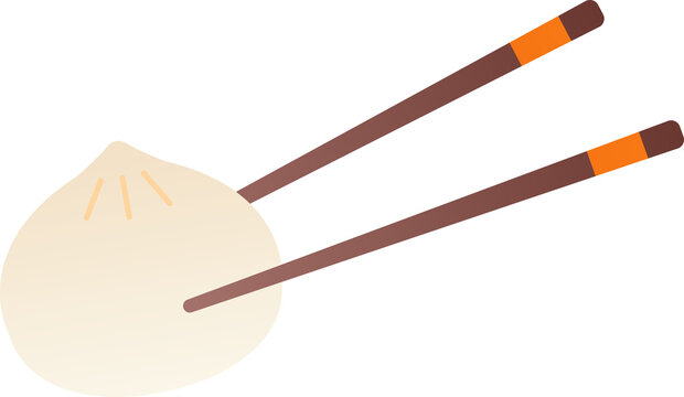 Round Korean style dumpling Mandu held with wooden chopsticks vector icon