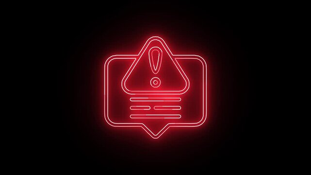 Neon red warning message bubble icon looping on black background for alert notification UI

