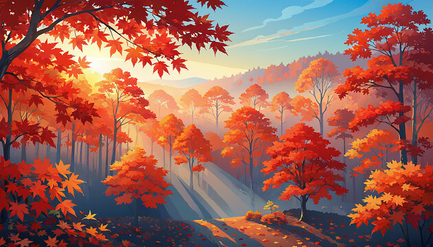 Stunning Autumn Forest Landscape at Sunrise Generative AI