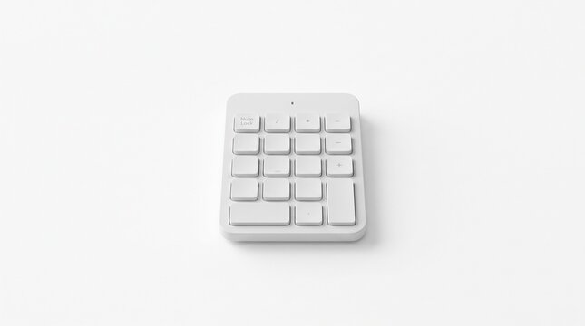 White wireless numeric keypad isolated on white background for accounting and data entry