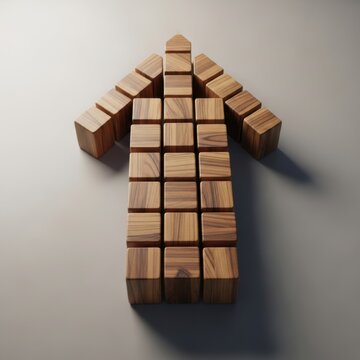 Conceptual Wooden Blocks Form Upward Arrow Symbolizing Growth Progress And Direction