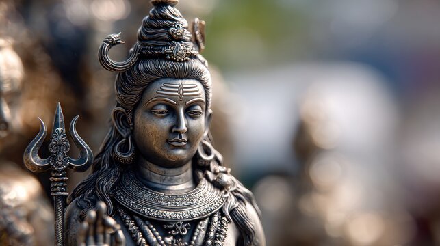Detailed statue of Hindu god Shiva with trident