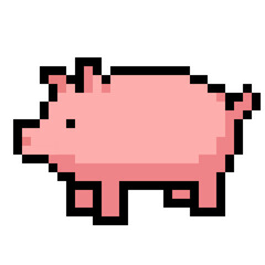 Pixel Art Cute Pink Pig Farm Animal Vector Illustration © Mukhamat
