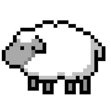 Pixel Art White Sheep Fluffy Farm Animal Vector Illustration Icon