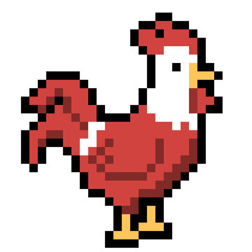 8-Bit Retro Chicken Rooster Sprite for Farming Game Asset