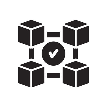 Blockchain Network Verification Icon With Distributed Block
