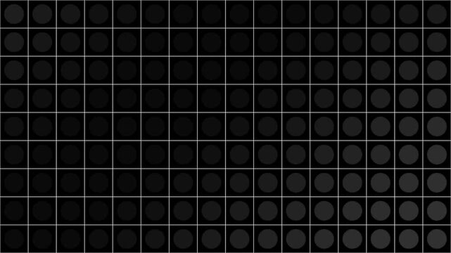 Abstract black tech grid pattern with dark circles and white thin lines background loop