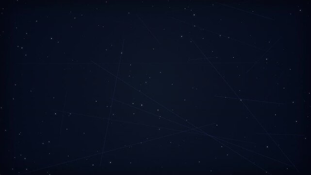 Glowing star dots and dotted trajectory lines appearing on a dark night sky background, ideal for astronomy, space exploration and scientific animation