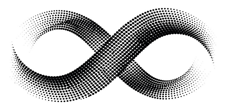 Monochrome halftone dotted illustration, abstract dynamic wave, ribbon pattern. Curved line with halftone effect, flud design. Vector minimalist background. Overlay template. Vector