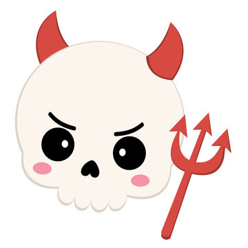     Cute Halloween Devil Skull with Red Horns
