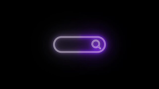 Neon purple search bar icon animation on black background, glowing UI input field symbol loop