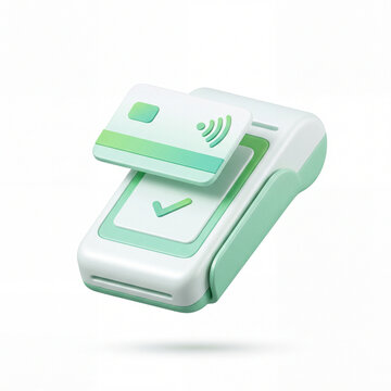 Contactless payment terminal and card. 3d icon on white background