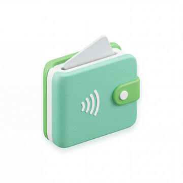 Digital wallet with payment card. 3d icon on white background