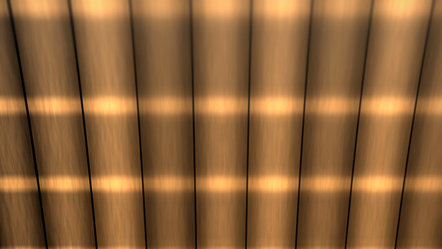 Golden ribbed surface with light patterns