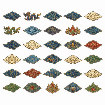 Traditional Chinese Cloud and Dragon Vector Icon Set.