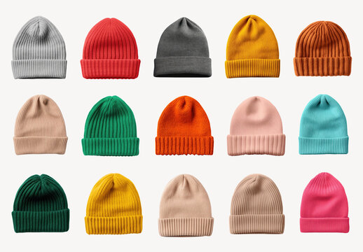 Colorful Beanies In Various Styles Element Set
