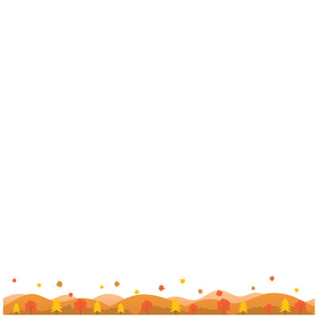 秋の山並みと紅葉の正方形背景｜広い余白のある秋の自然風景イラスト