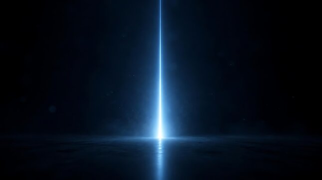 Blue Light Beam Glowing in Darkness.