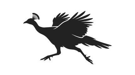 Fototapeta premium A striking black silhouette of a pheasant bird running with outstretched wings in a dynamic pose isolated on a white background