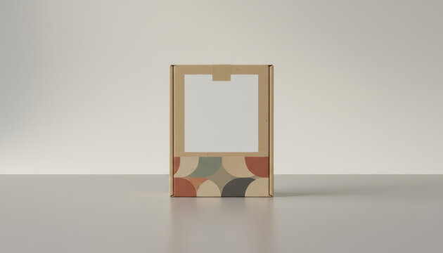 Colorful Geometric Gift Box Standing Upright on White Surface