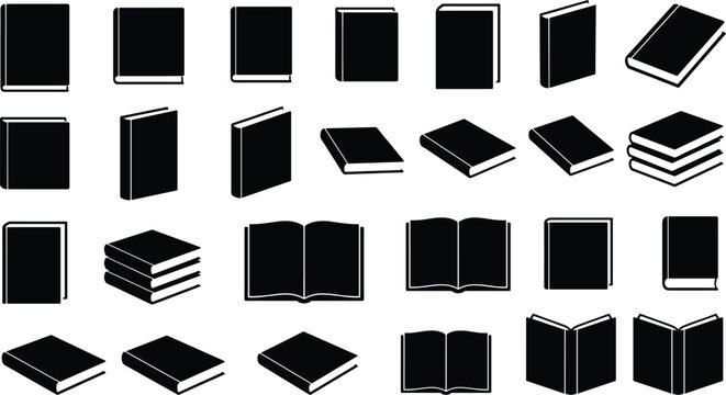 Book Silhouette Icon Collection Isolated On White Background