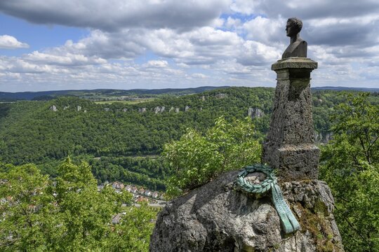 Monument to the Swabian poet Wilhelm Hauff, near Honau, Reutlingen, Swabian Alb, Baden-W&uuml;rttemberg, Germany