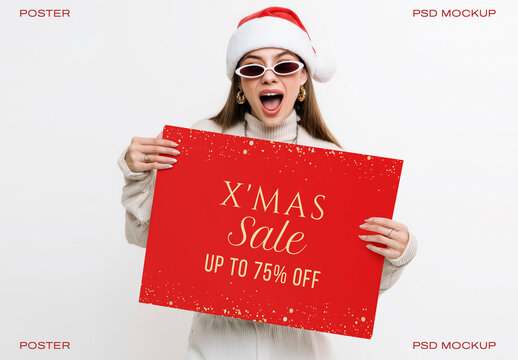 Festive Holiday Sale Poster Mockup PSD