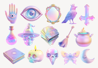 Mystical Pastel Witchcraft Element Design Set