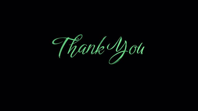 Elegant green script Thank You For Your Attention animated text on black background for video editing and vfx with alpha channel transparency