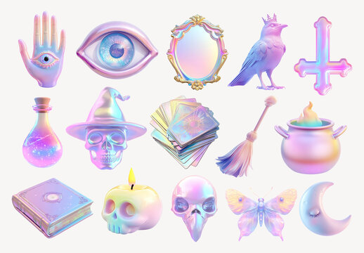 Mystical Pastel Witchcraft Element Design Set