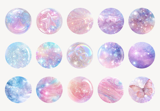 Pastel Cosmic Glitter Orbs Element Design Set