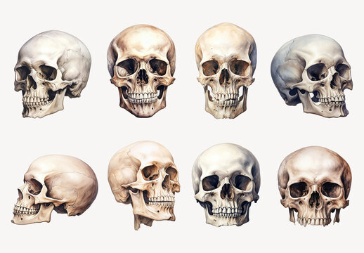 Realistic Human Skull Illustrations Element Design Set