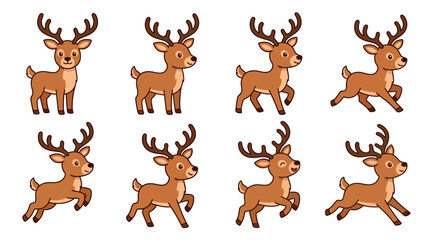 Obraz premium Cartoon Reindeer Characters in Various Poses. vector illustration