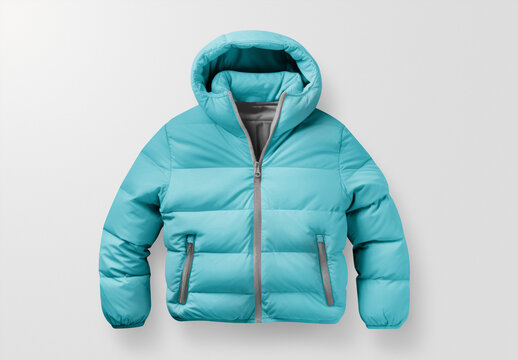 Warm Turquoise Puffer Jacket Mockup PSD