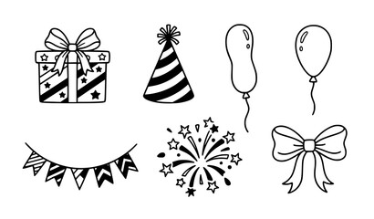 Obraz premium Minimal Celebration and Holiday Decoration Elements Doodle Vector Set