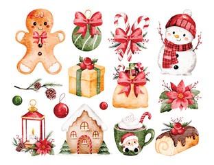 Fototapeta premium Watercolor Illustration Set of Christmas Elements