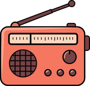 Portable radio illustration with antenna, speaker and control buttons for audio, broadcasting, communication, retro electronics and media-related design projects